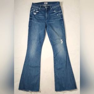 Mother The Weekender Fray Mid-Rise Flared Jeans Sz 25 US Original Blue Denim